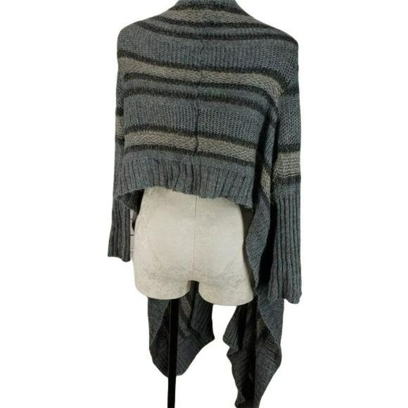Decree Large Gray Tan Work striped kimono sweater‎ wrap front cardigan - Picture 3 of 6